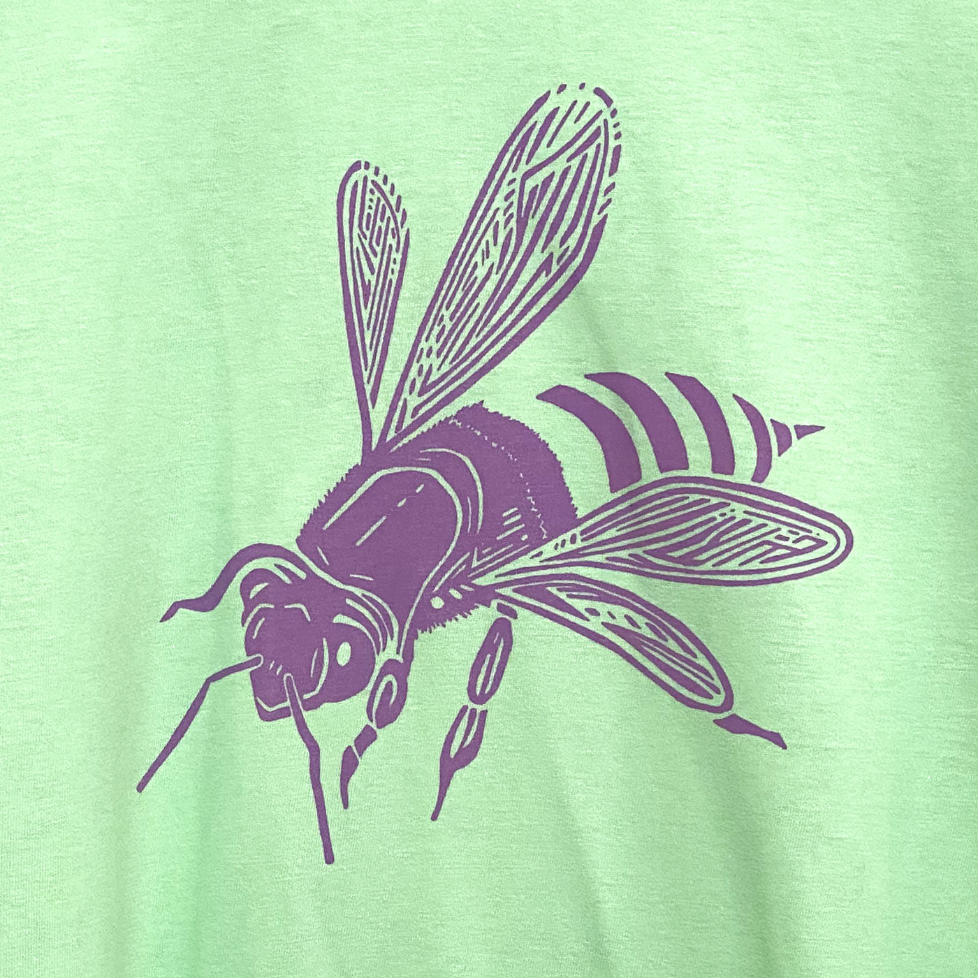 Purple Bee on Light Green T-Shirt