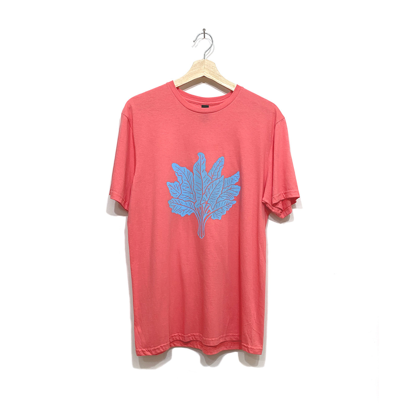 Blue Swiss Chard on Coral T-Shirt