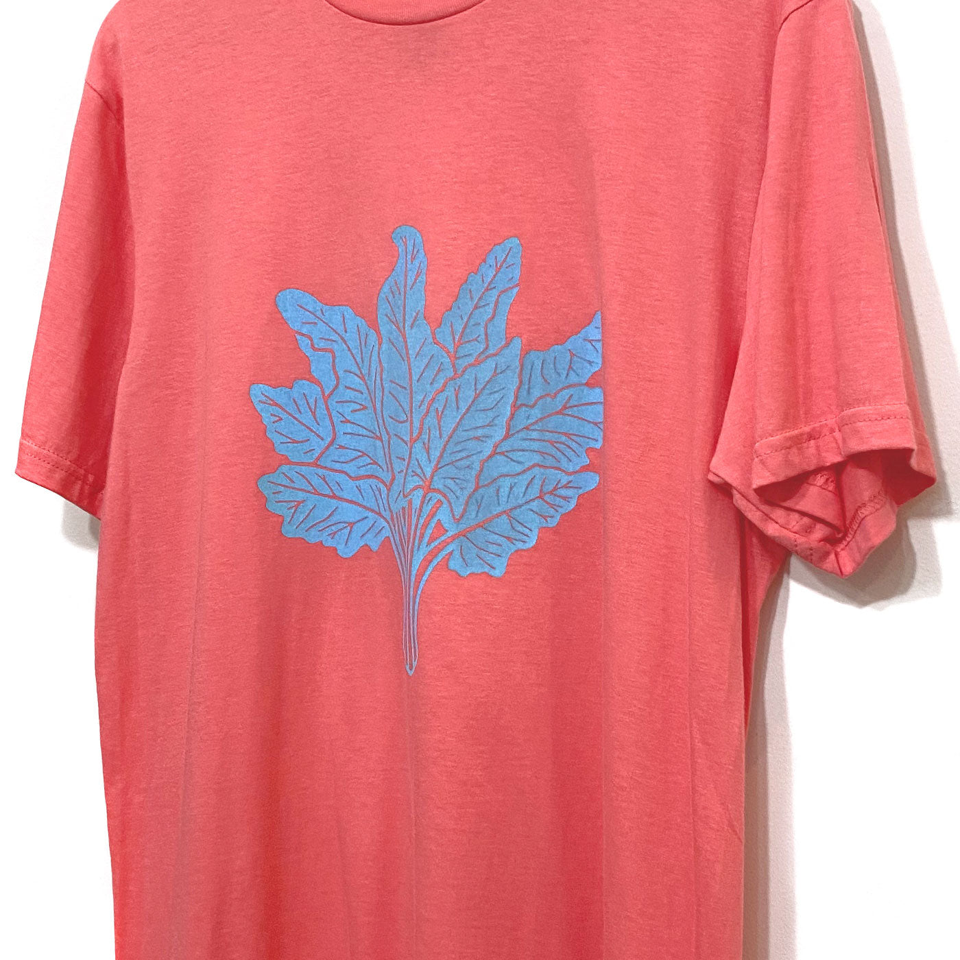 Blue Swiss Chard on Coral T-Shirt