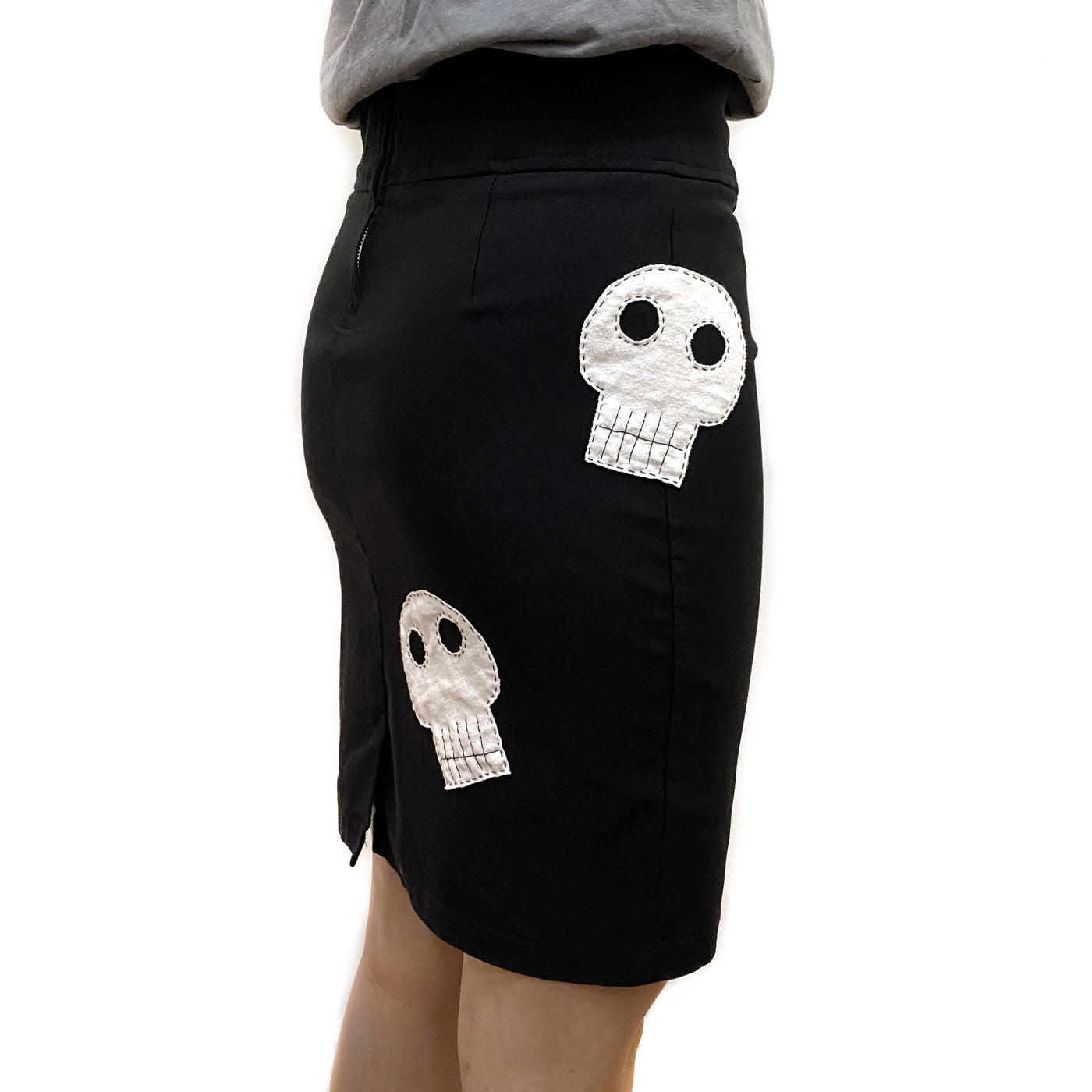 Black Skirt with Handsewn Skulls