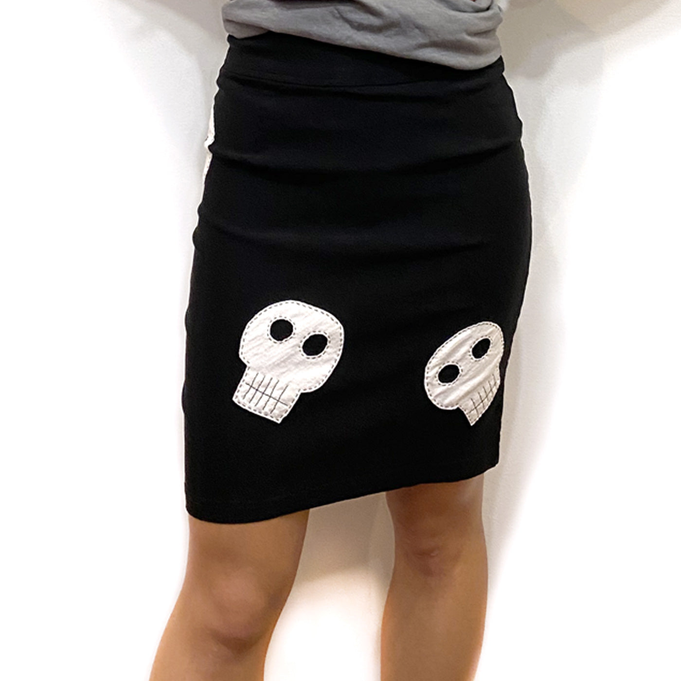 Black Skirt with Handsewn Skulls