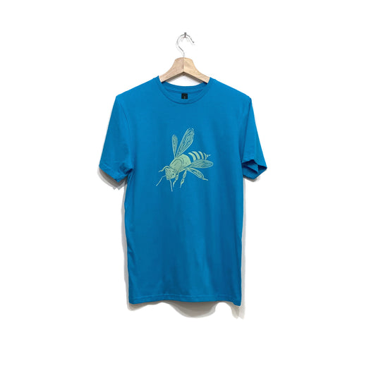 Light Green Bee on Turquoise T-Shirt
